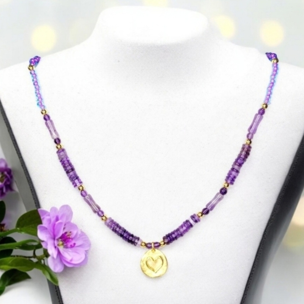 Hand Crafted Amethyst Heart Necklace